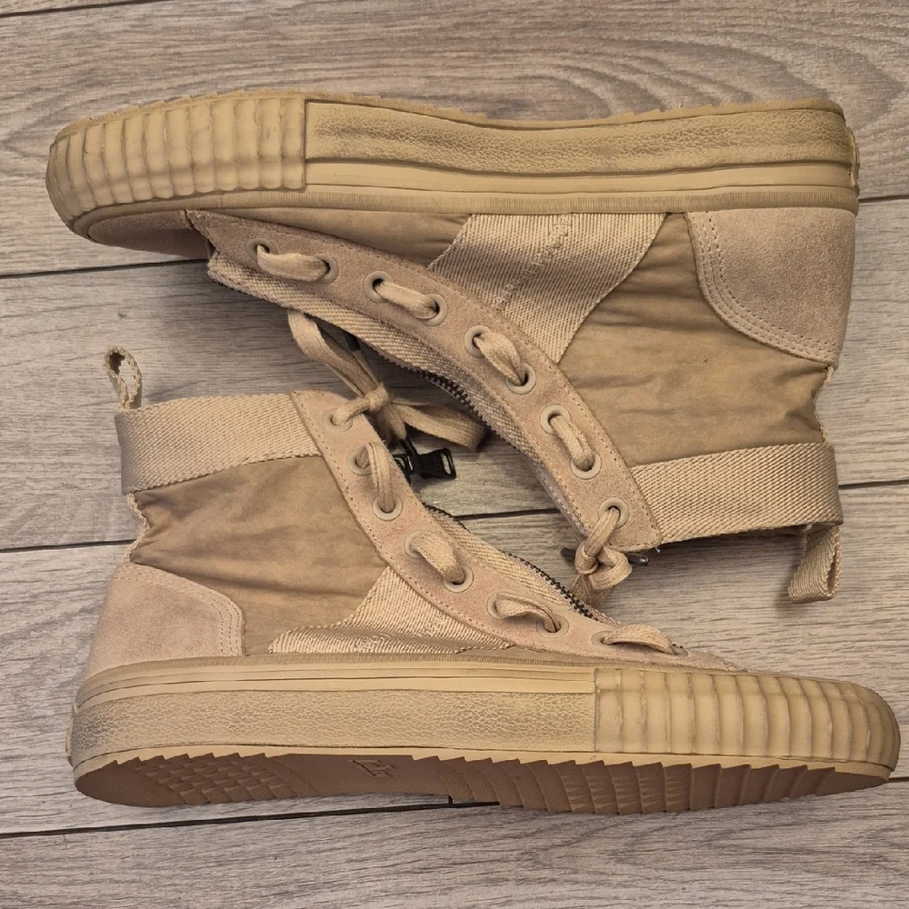 BOOTLEG John Varvatos Tan Beige Rubber Leather Sz 8 M Hi‎ Top Zip Sneakers